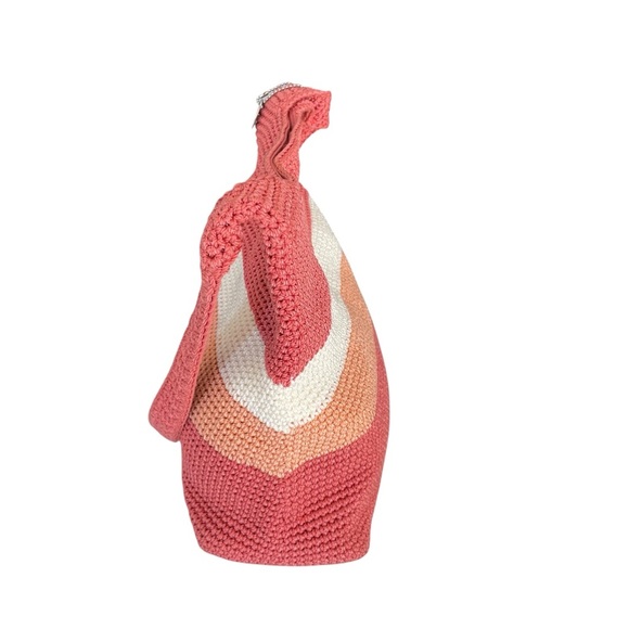 The Sak Crochet Shoulder Bag Pink Orange White Striped Hobo Purse - Picture 5 of 12